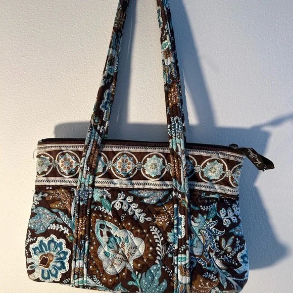 Vera Bradley Blue and Brown Floral Tote - Picture 2 of 9